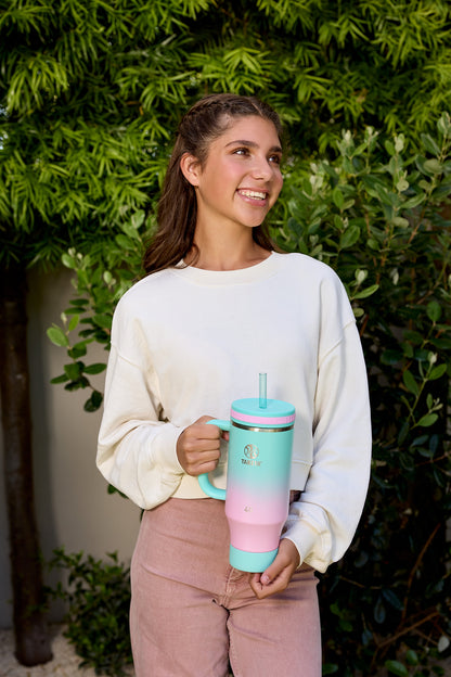 Vaso con Asa y doble popote estándar 40oz / 1.2L